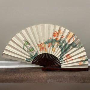 Oriental Asian Chinese Hanging Paper Folding Fan Wall Decorating Lily Flower